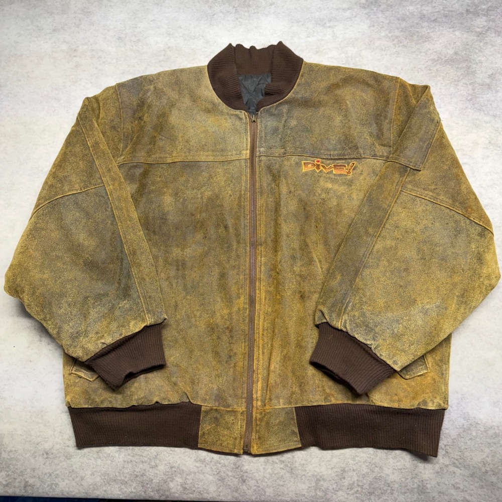VTG Dive Deep Sea Experience Las Vegas Mens L Brown Embroidered Bomber Jacket